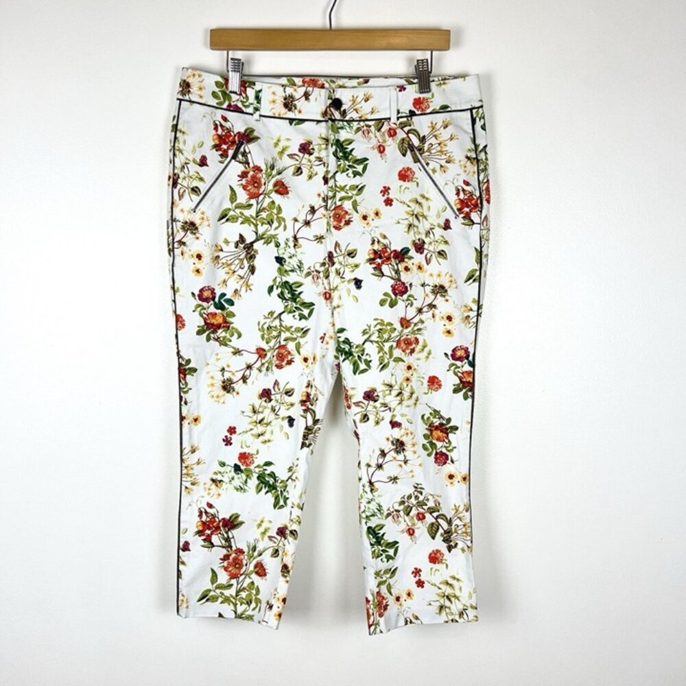 Disney Alice Pants Sz 12‎ Floral Zip Pockets Capris Cottage Resort Wear Boho
